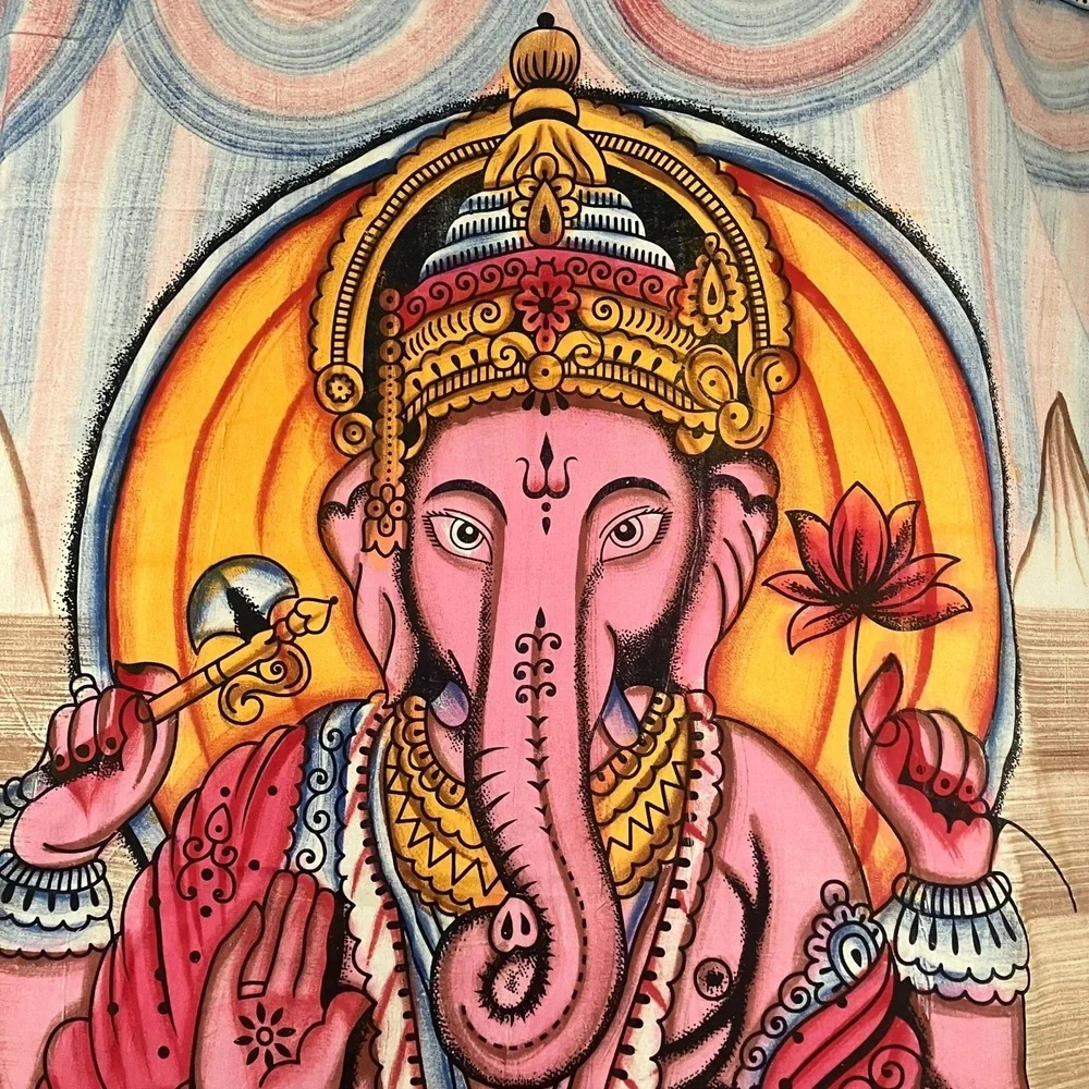 Unique Ganesha Elephant God Tapestry Wall Hanging Cotton Fabric 94x162 Inches